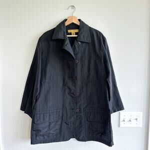 Vintage Donna Karan Signature Nylon Button Front Collared Utility Trench Coat L